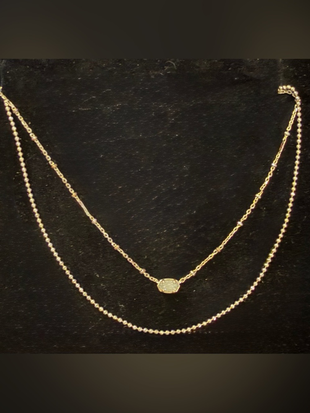 Kendra Scott gold Double-Layer Druzy Necklace with Beaded Chain - Picture 2 of 2